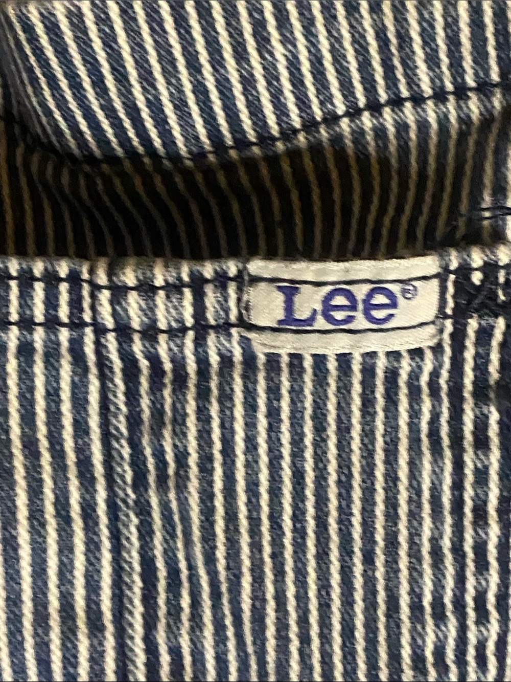 Lee Light Blue Hickory stripe Denim Overalls size XL raw hem inseam 27” - Picture 3 of 10